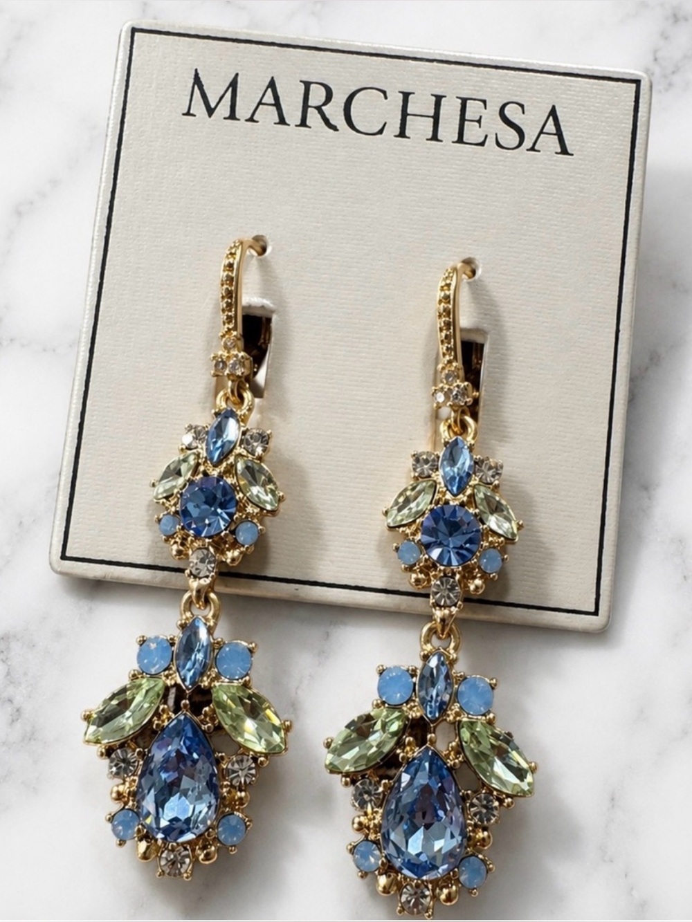 Marchesa Gold Tone Blue Multi
Double Linear Earrings